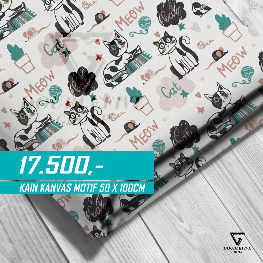 Kain Kanvas Meteran Motif 50 x 100 Cm - Kucing Meow