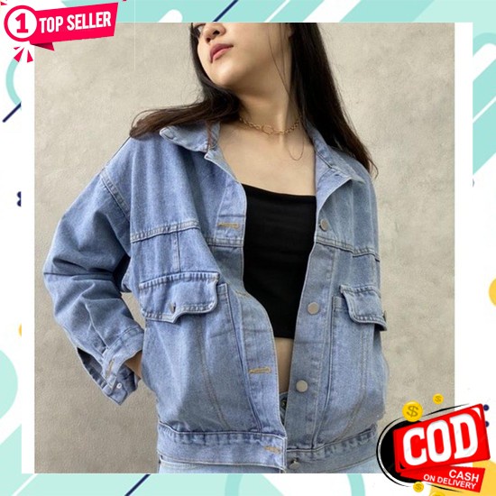Jaket Jeans Cewek Kekinian Hits Denim Jacket Jins Crop Jumbo Wani Ob117 Bjd - Jaket Jeans Wanita T A