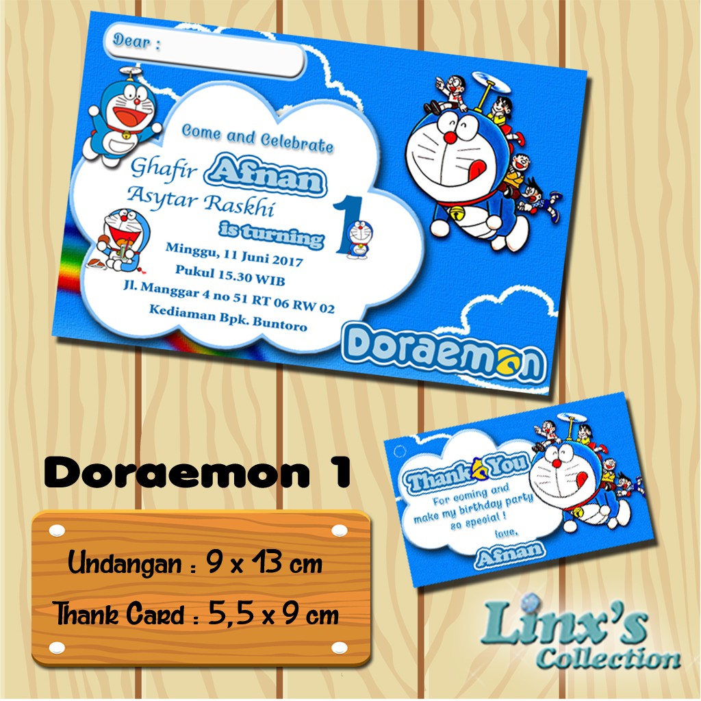 1 Set Undangan Ultah Anak Kartu Souvenirtopi Ulang Tahun Doraemon