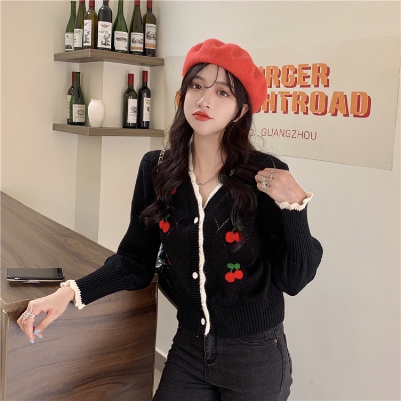 CARDIGAN OUTER WANITA  KNIT CHERRY JAKET CEWEK MX951