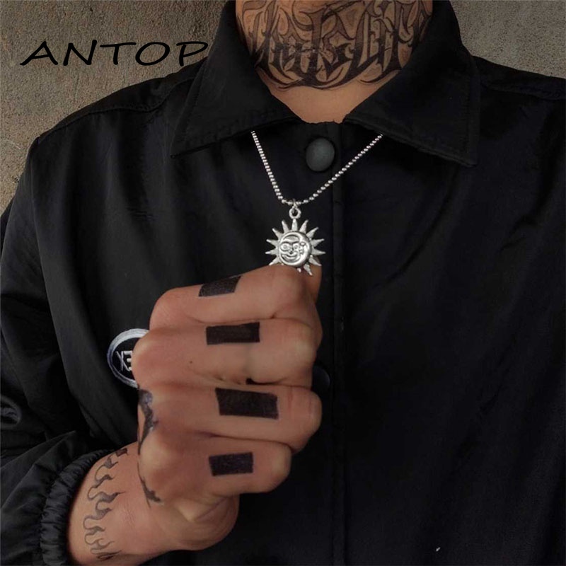 1 PC Perak Fashion Kalung Retro Sun Smiley Liontin Kalung Unisex Aksesoris Mode ANTOP