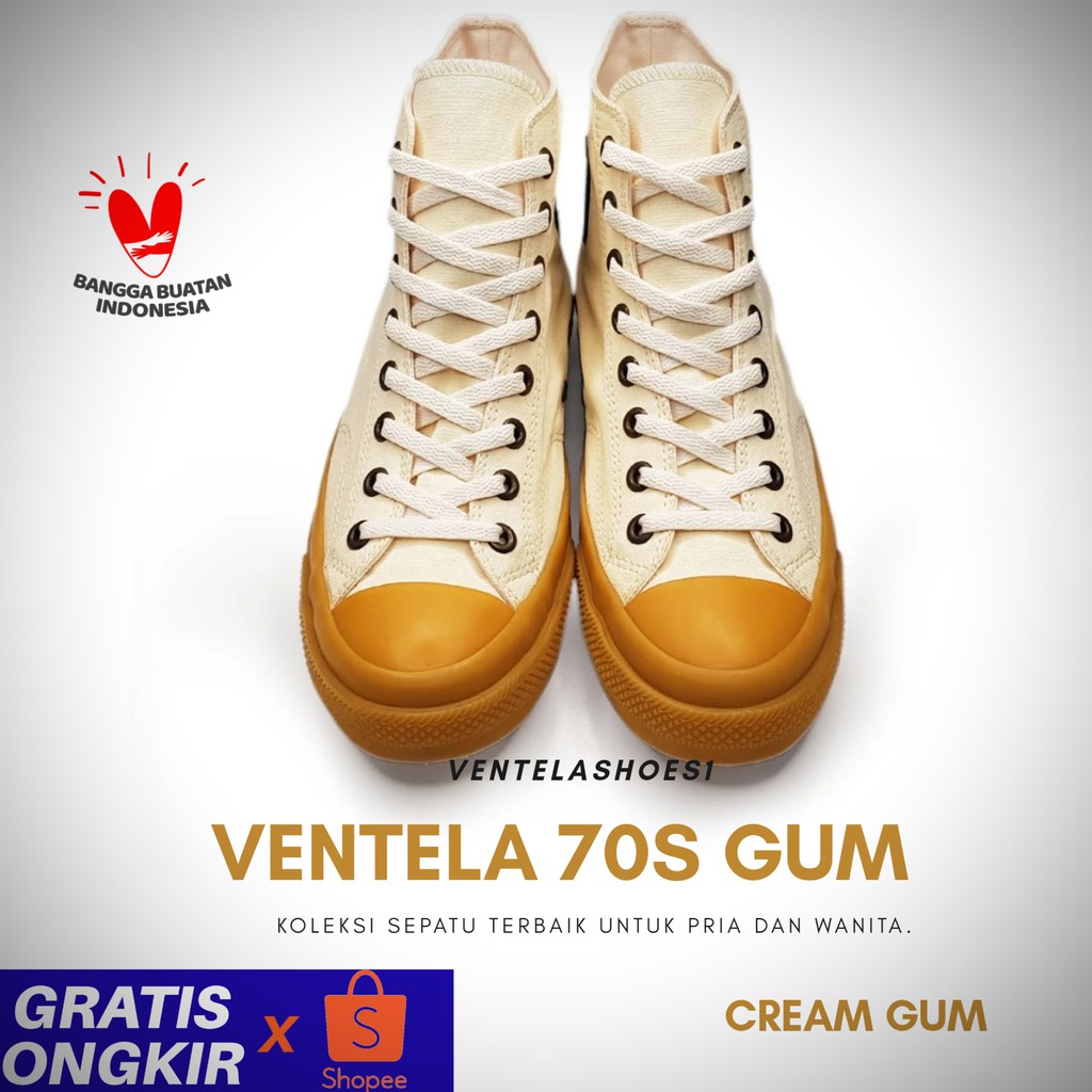 Sepatu Sneakers Tali Pria Wanita | Ventela 70s High Natural | Vantela Vantella Ventella Ori Original