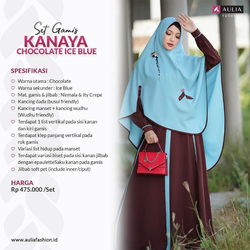 set gamis kanaya chocolate ice blue by aulia fashion