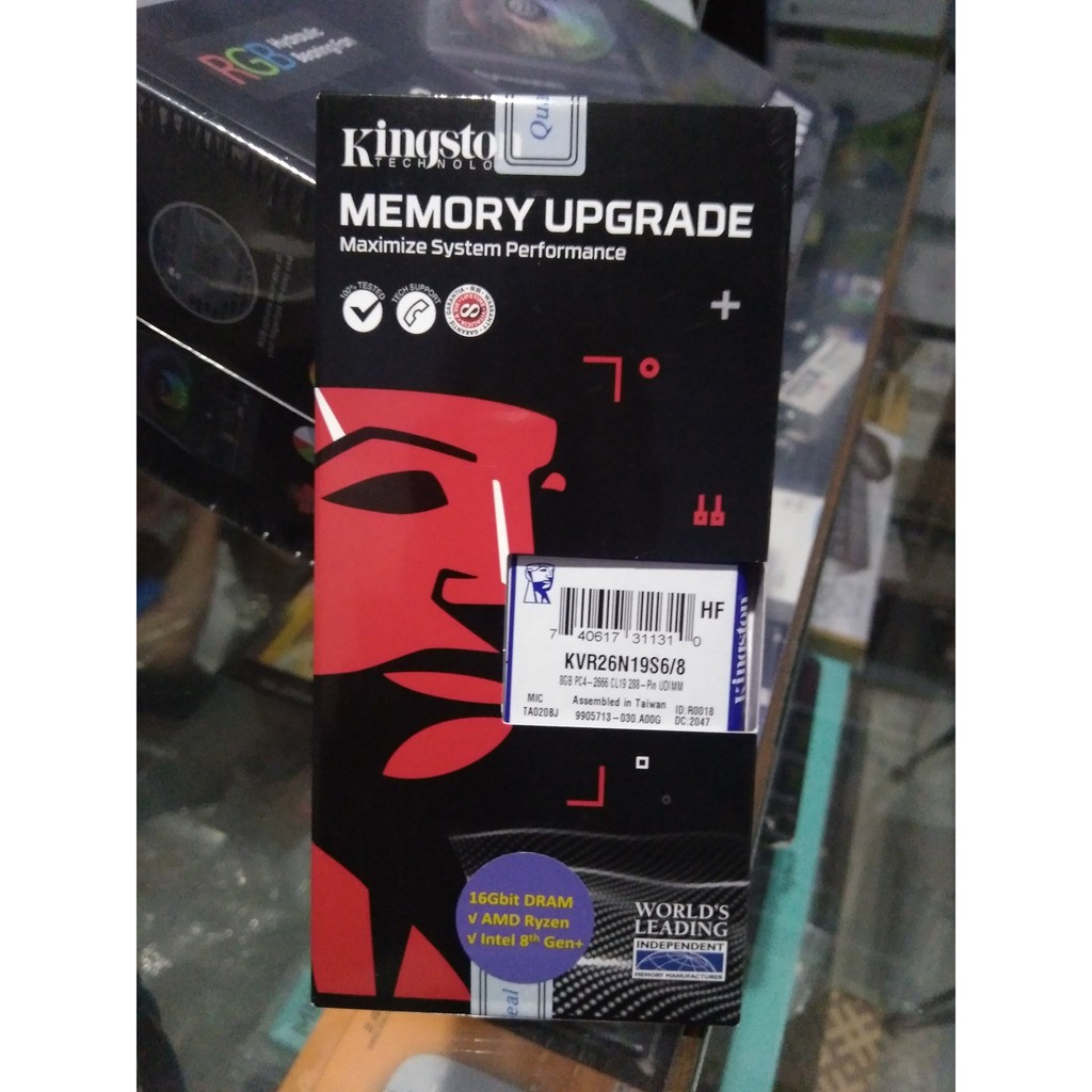 Kingston  Memory Ram 8GB DDR4 2666Mhz KVR26N19S6/8