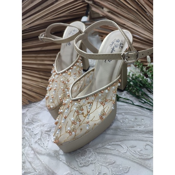 sepatu wanita wedding gold Marisa gold tali 12cm tahu