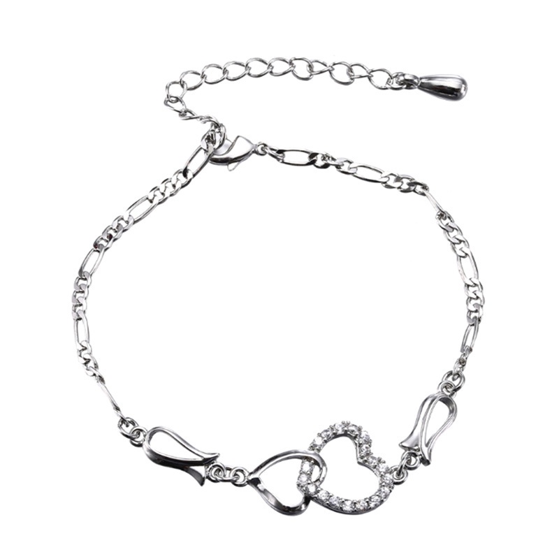 Fancyqube Gelang Kaki Rantai Emas 14k Desain Dua Hati Hollow Hias Berlian Gaya Klasik Untuk Wanita