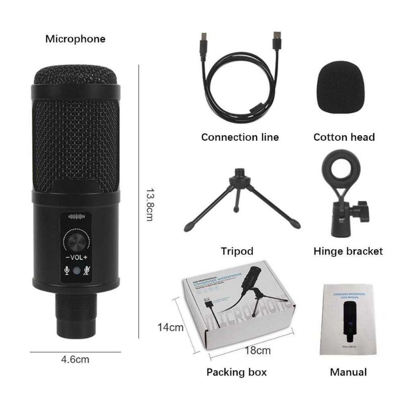 Microphone Condenser USB DJ Live Recording with Stand BM-65