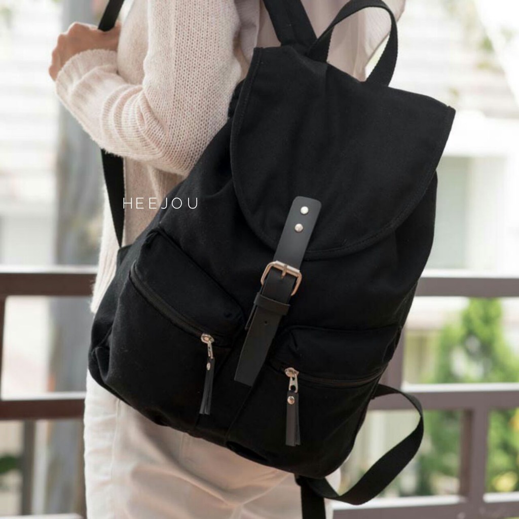 TAS RANSEL LAPTOP VINTAGE KEREN TRAVELLO BLACK HEEJOU