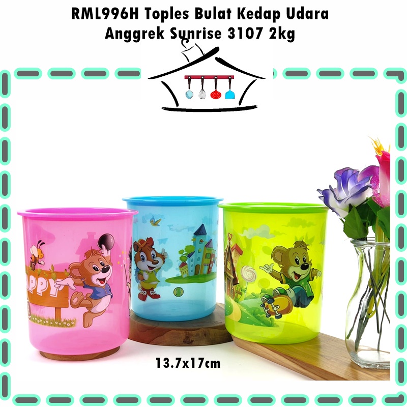 Toples Bulat Kedap Udara SUNRISE Anggrek Muatan 2kg &amp; 1.2kg