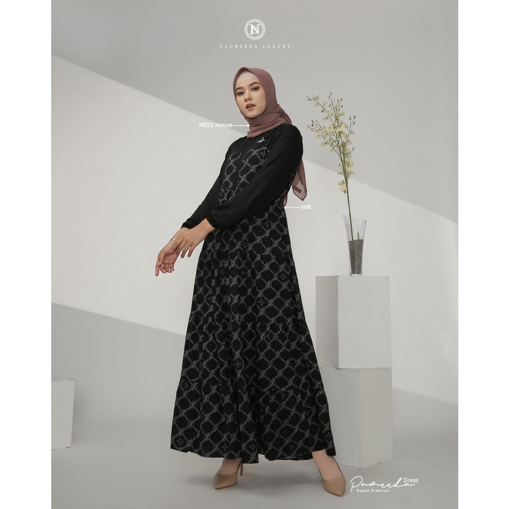 Pameeda Dress by Nadheera Luxury/ Dress Gamis Adem Rayon Terbaru/ Motif Original Nadheera