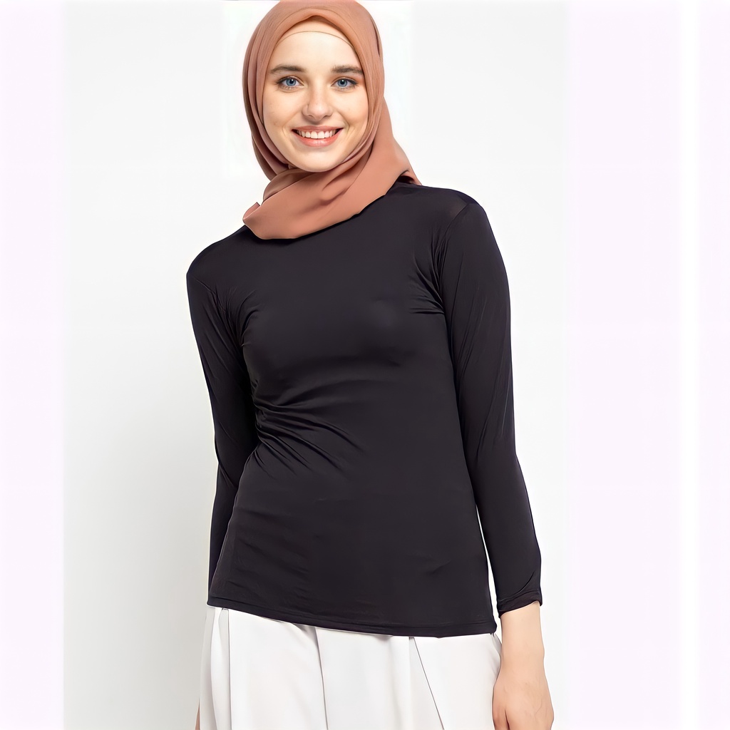 Manset Baju Inner Basic Polos Wanita Lengan Panjang Bahan Spandek Rayon Premium Murah Import Bandung