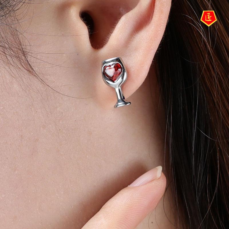 [Ready Stock]New Creative Red Wine Goblet Ear Studs