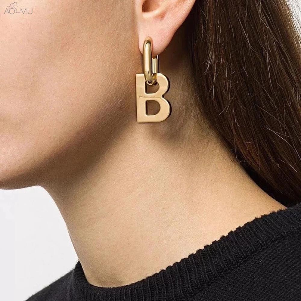 NEEDWAY Drop Menjuntai Anting French Fashion Untuk Wanita Pesta Warna Emas Perak Perhiasan Desain Huruf B