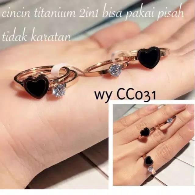 Cincin set / cincin 2in1 / cincin wanita / cincin titanium anti karat / cincin love / cincin permata