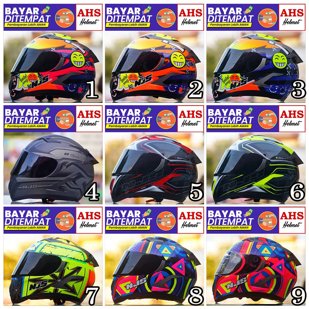 TOP Helm NJS Shadow Fullface Paket Ganteng - Free 2 Flat Visor Original 100%