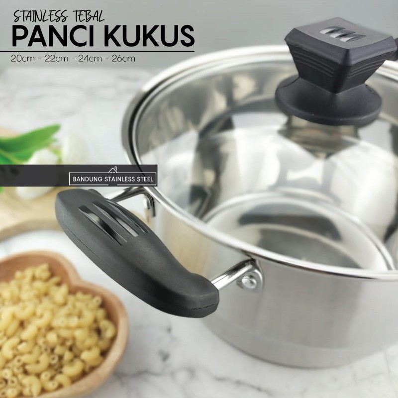 Panci Kukus 22cm Pegangan Kuping Plastik Soup Pot Steamer Stainless Tebal Tinggi Murah