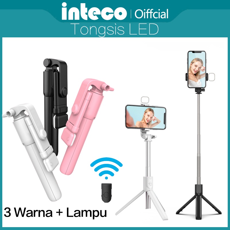 Bluetooth Selfie Stick Portabel/ Tongsis/ Tripod  Remote Control LED Lampu R1s