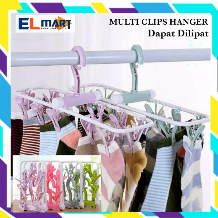 Jepitan Jemuran Baju Kaos Kaki CD Bra 12 Penjepit Multi Clips Hanger