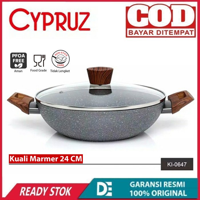 Cypruz KL-0647 Fry Wok Kwali Marble 24cm Plus Tutup And Lid Original