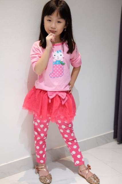 SHR - Setelan Anak Perempuan Cat Pink Polkadot With Tutu Pants