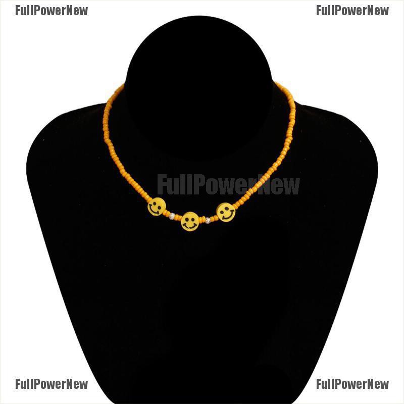 (FULL Jy) Kalung Choker Gaya Bohemia Motif Smiley Face Aksen Manik-Manik Untuk Perhiasan Wanita / Musim Panas