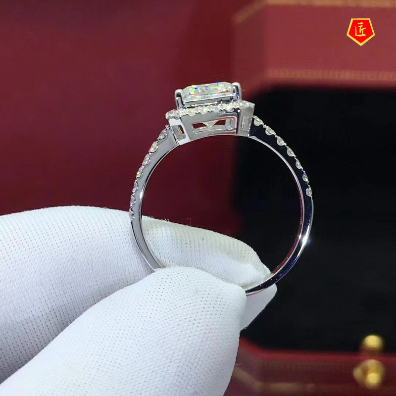 [Ready Stock]Women's White Square Diamond Ring Korean Style Fashion Elegant