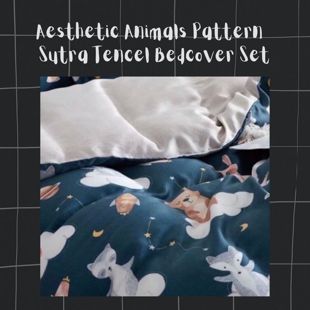 @sweetdecor.id Aesthetic Animals Pattern Bedcover Set Sutra Tencel [Bedcover Set Motif Hewan Random 