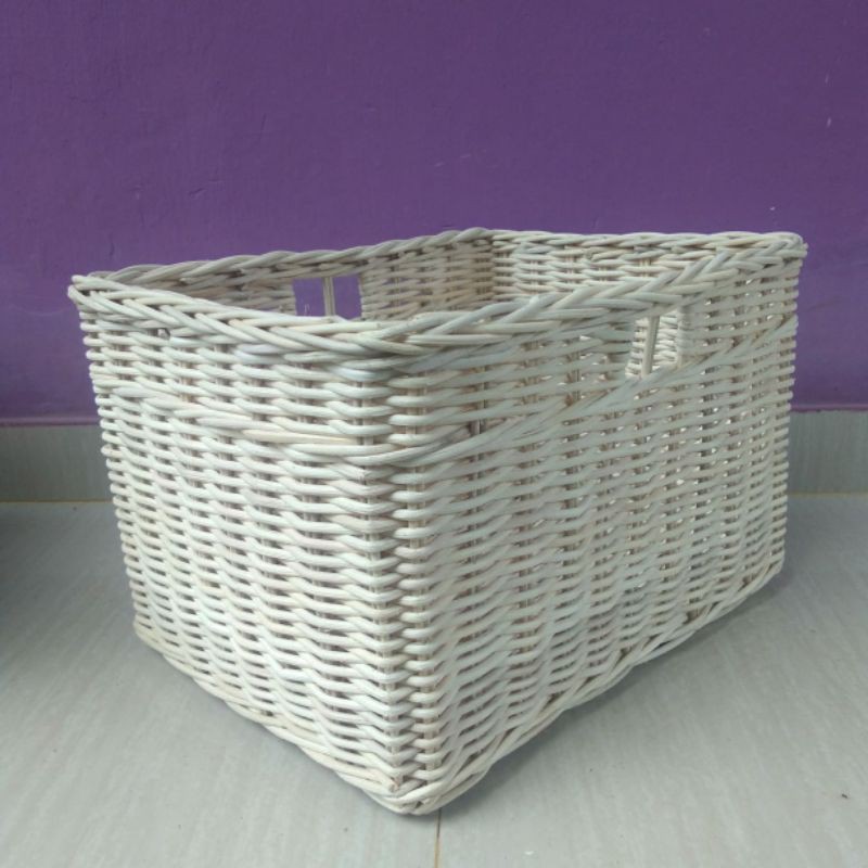 Keranjang rotan penyimpan barang keranjang binatu rotan asli bukan sintetis persegi 40x30x25 cm