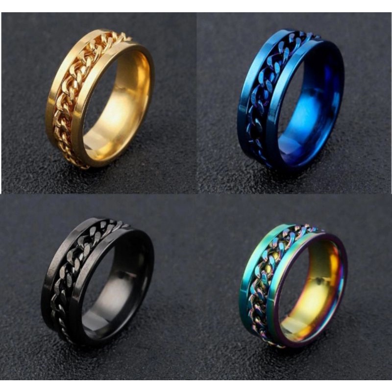 cincin titanium keren rantai berputar cincin pria cincin polos 8mm
