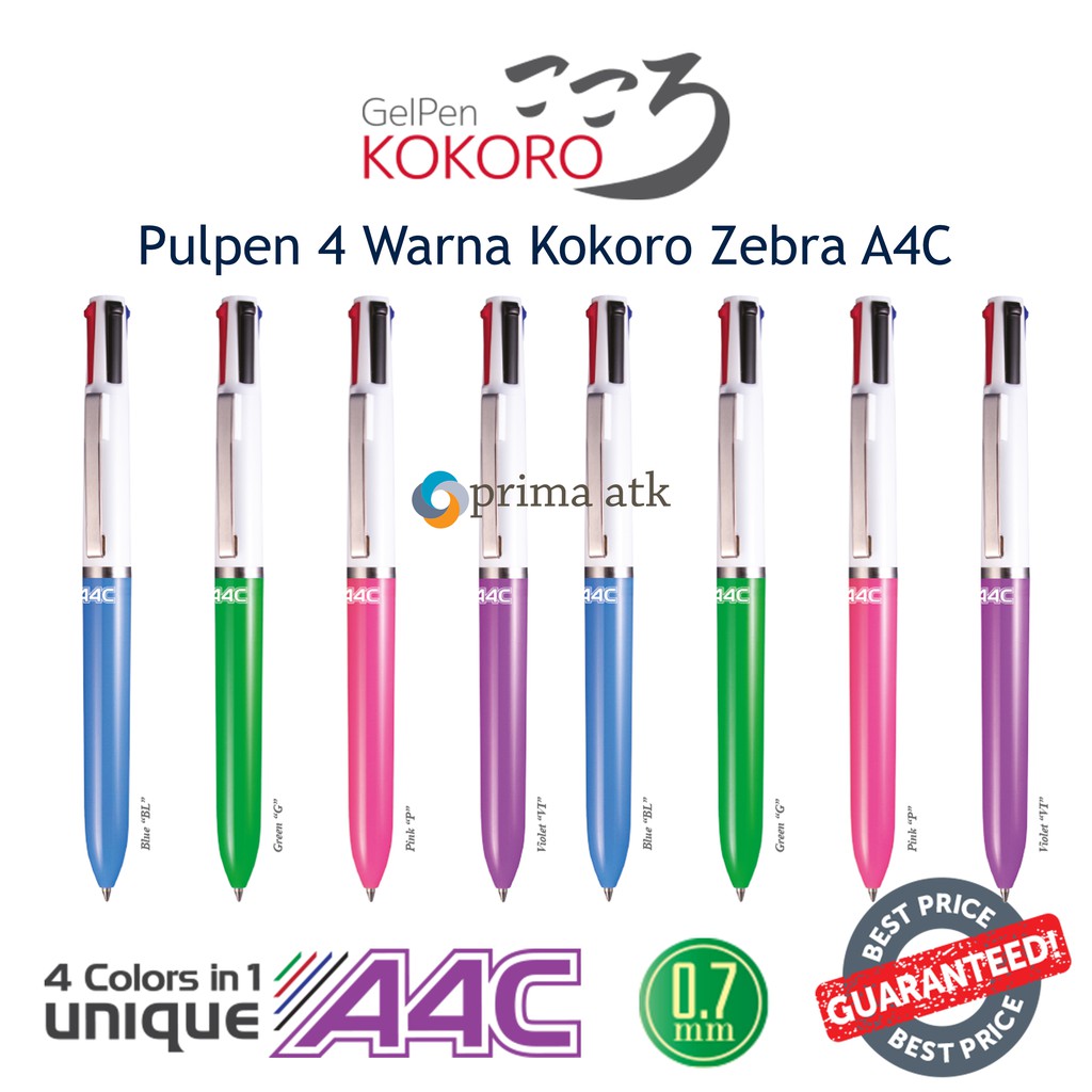 

PULPEN BOLPEN BOLPOIN PENA SEMI GEL KOKORO ZEBRA SET 4 WARNA WARNI COLOR GEL PEN MURAH A4C 0,7MM