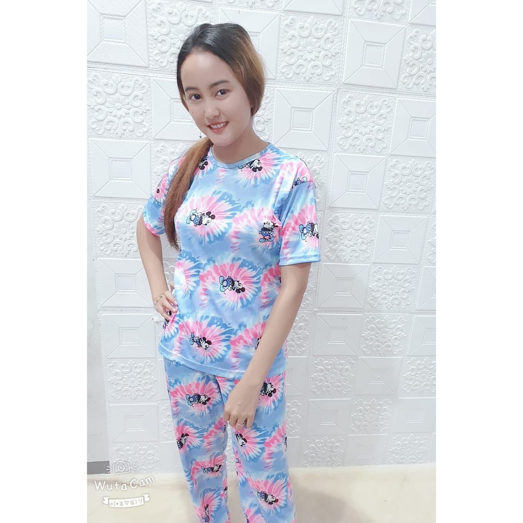 Rillo - Set Setelan CP  Wanita Tie Dye / Cotton Candy /bt21 bordir Fit XL-Mickey Pink 2 CP
