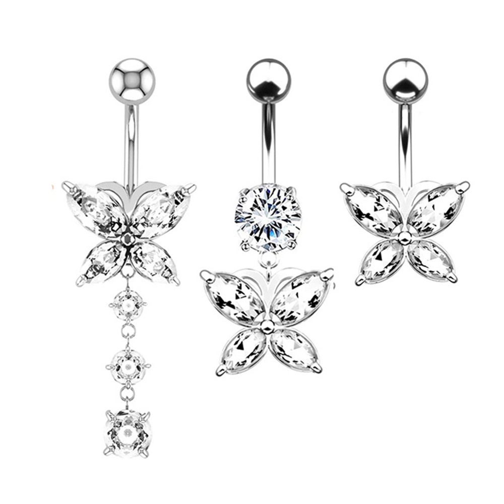 【COD Tangding】Navel Ring Creative Butterfly Zircon Navel Buckle Navel Ring Piercing Jewelry