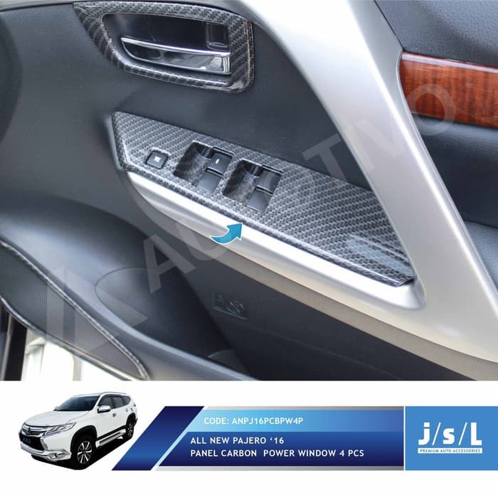 Aksesoris Variasi Tambahan JSL Panel Karbon Power Window All New Pajero Sport 4 Pcs Carbon