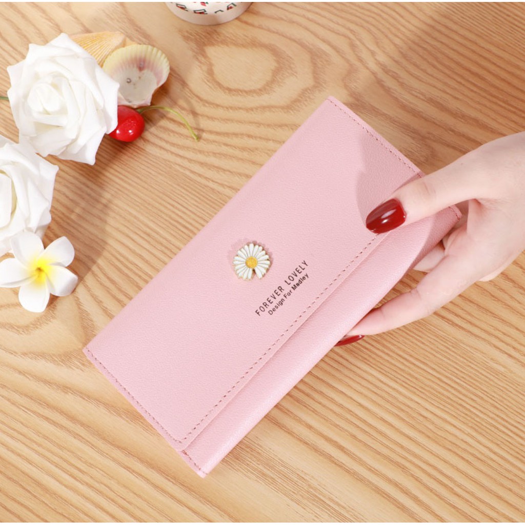 W04 Dompet Panjang Wanita Modern Daisy Flower Women Wallet Kartu Cewek Korea Resleting Remaja Murah