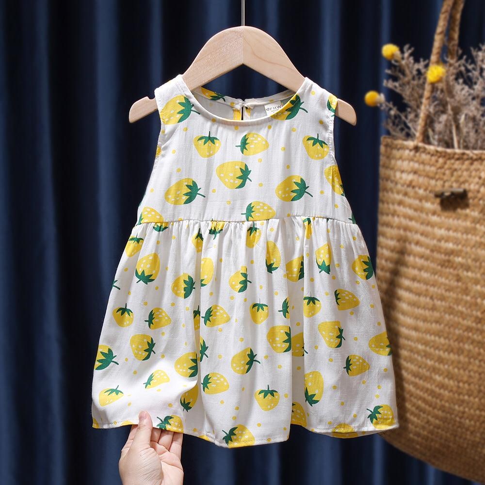 BAJU DRESS ANAK PEREMPUAN MOTIF STRAWBERRY KATUN IMPORT DSW KUNING IMP