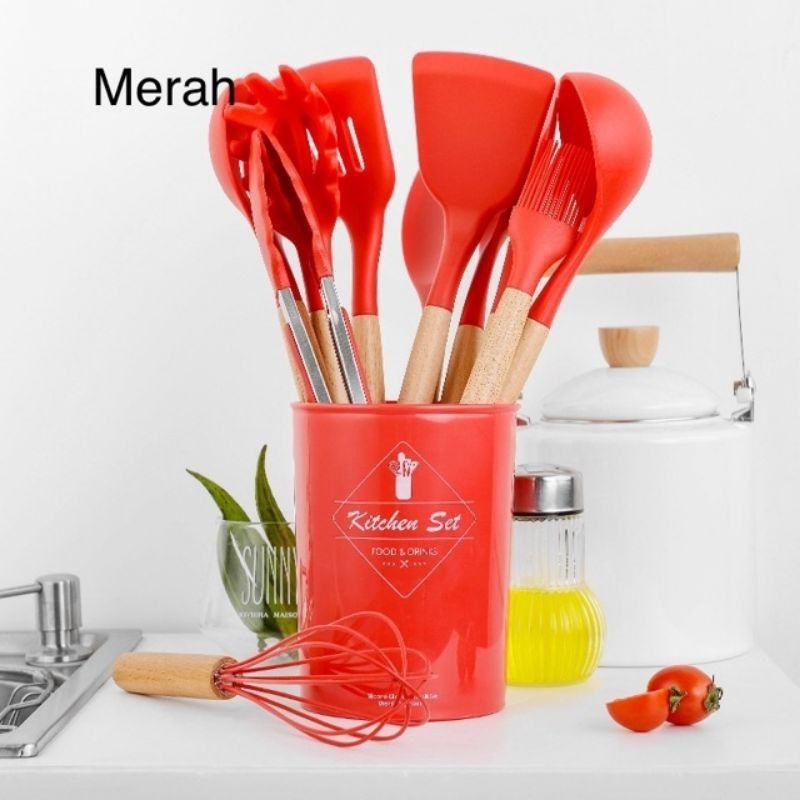 SUTIL SENDOK MASAK SILICONE KITCHEN UNTENSILS SET 12PCS /SETREADY STOCK