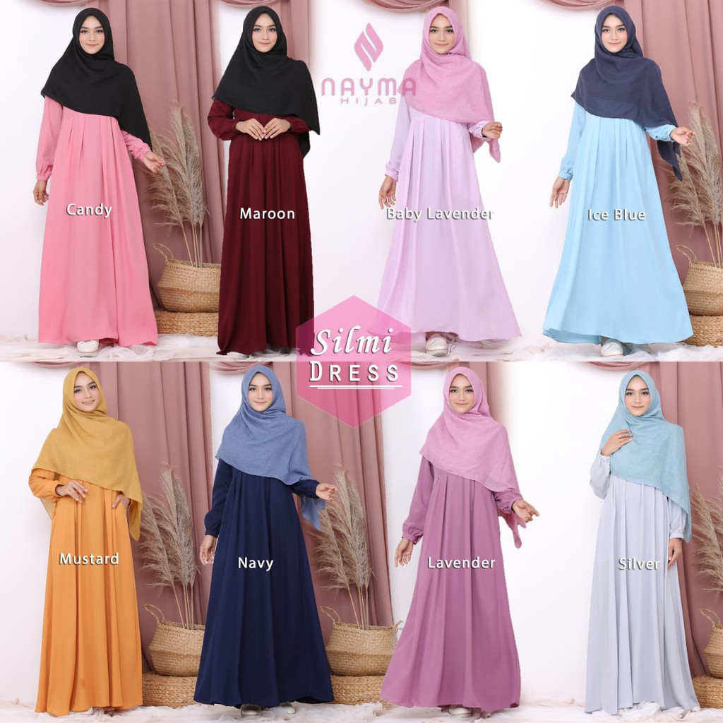 Gamis Silmi 14 Warna by Nayma Hijab/gamis busui/gamis murah/gamis polos/gamis crepe/gamis syar'i