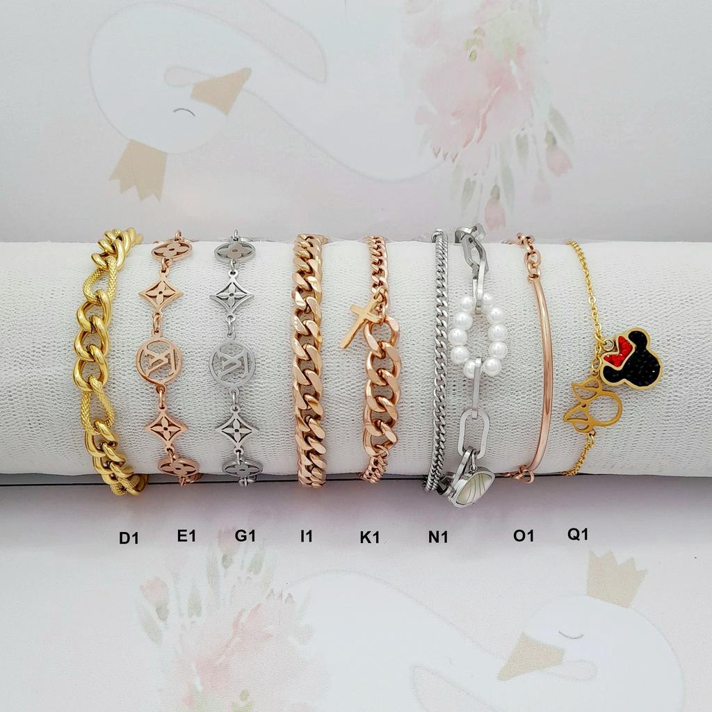 (RINN Jewelry) Gelang Titanium Sisik Kecil Rantai Polos Layer Paperclip Anti Karat Selamanya - BB398