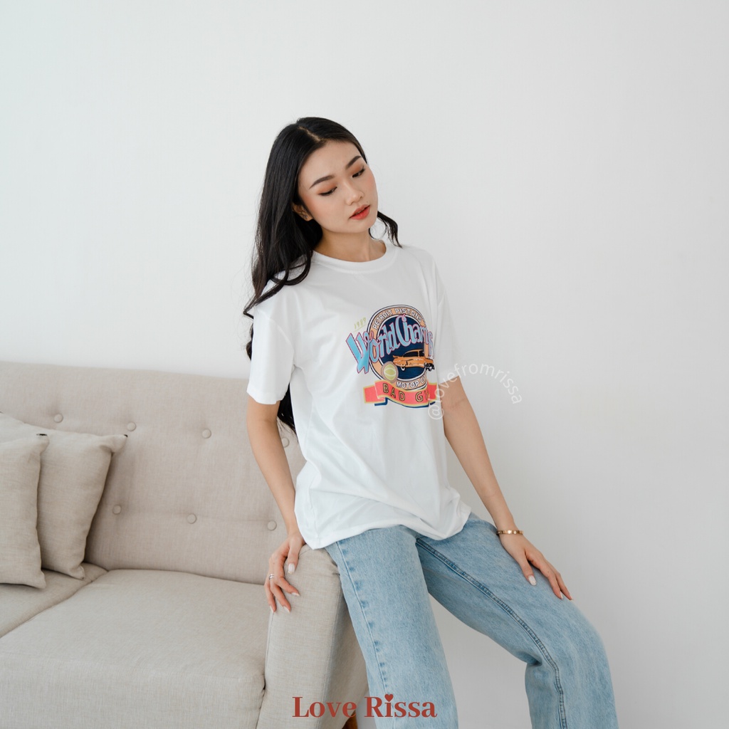 Kaos Tshirt World Champs Oversized Korean Street Baju Wanita Baju Lengan Pendek Love Rissa