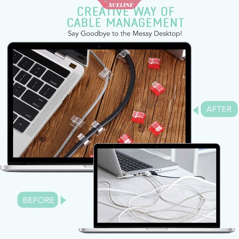 10pcs Klip Organizer Kabel Power Dengan Perekat Warna Hitam Untuk Mobil