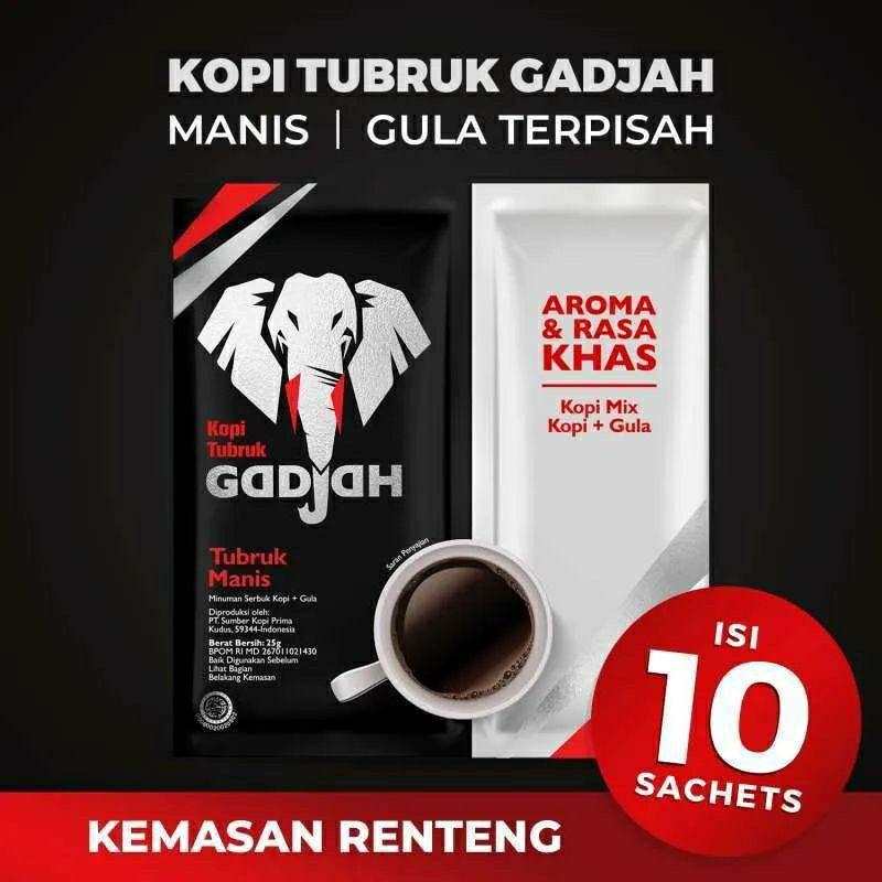 

GADJAH Kopi Tubruk Asli Manis Kopi + Gula [25 g/ 10 Sachet]