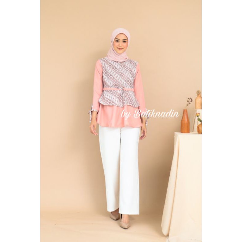 Atasan Batik Wanita Kerja Jumbo Dolby Dolbi Dobby Doby Modern dan Terbaru 2020-Peach
