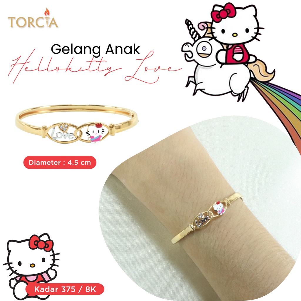 Gelang Bayi dan Anak Emas Asli Hello Kitty Love Kadar 375 Torcia