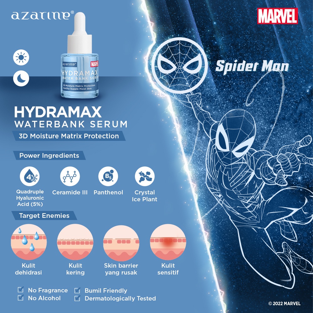 Azarine Serum Series Superhero Marvel Edition Acne Spot | Hydramax | Luminous | Peeling | Pore Tightening | Calming Skin Pair | Niacinamide 5% | Brightening C-Glow | Eyeluminate | Daily Defender | Retinol | Revitalizing | Miracle Oil |  C White Lightening