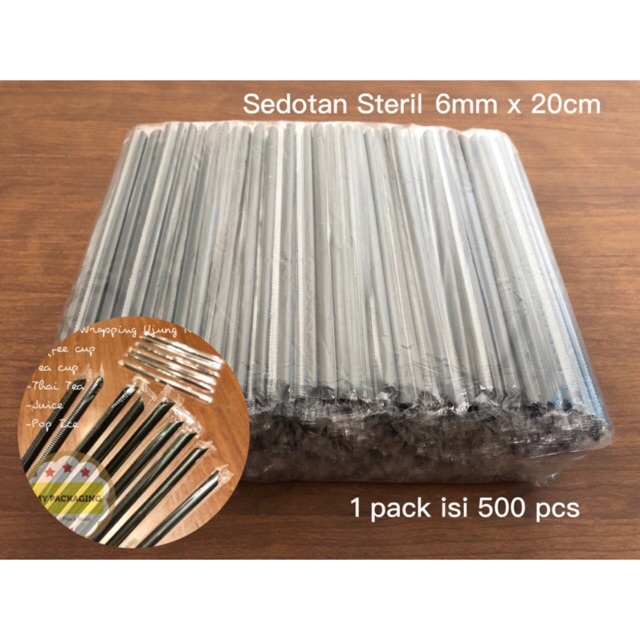 Sedotan Steril TEBAL Bungkus Plastik Lurus Runcing 6mm 20cm isi 500pcs - HITAM / Sterile Straw Wrapped