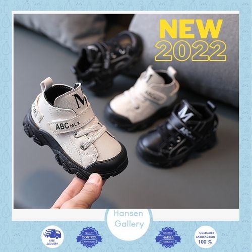 Hansen Gallery Sepatu Fashion ABC Anak laki-laki &amp; Perempuan Sneaker Boot Ala Korea Impor HG 030 MLX Black n White