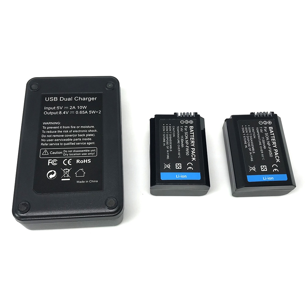 Andoer Charger Baterai Travel + 2 x Baterai 900mAh for Sony - NP-FW50 - Black