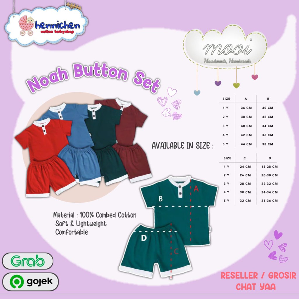 PROMO 7.7 PROMO BAJU LEBARAN MOOI NOAH  Setelan Baju anak Setelan Pendek anak Butoon tee set 1-5 Tahun