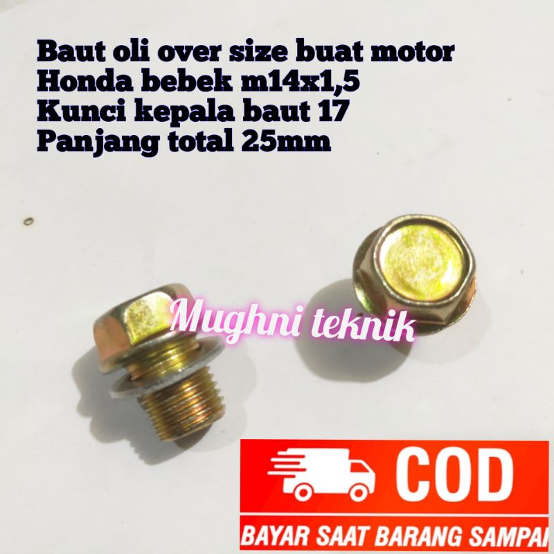 Baut oli over size m14x1,5 drat 19 kepala baut 17 panjang total 25mm