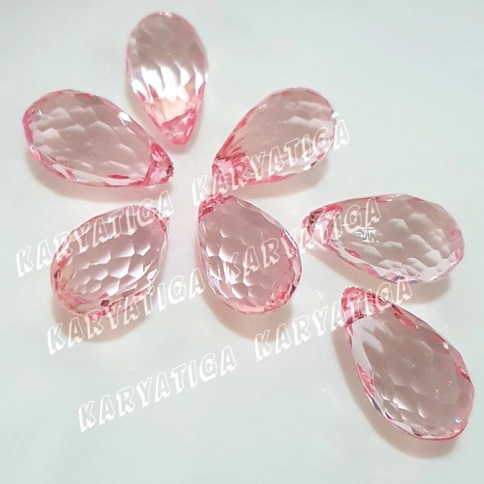 Mote Akrilik Bandul Tetes Segi 24 mm x 14 mm - Pink (per pcs)